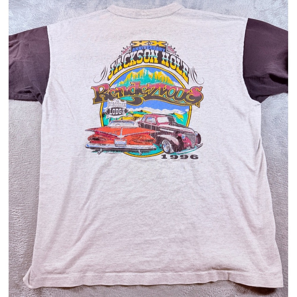 Vtg 1996 Jackson Hole Rendezvous Henley Shirt Mens Large Classic Cars